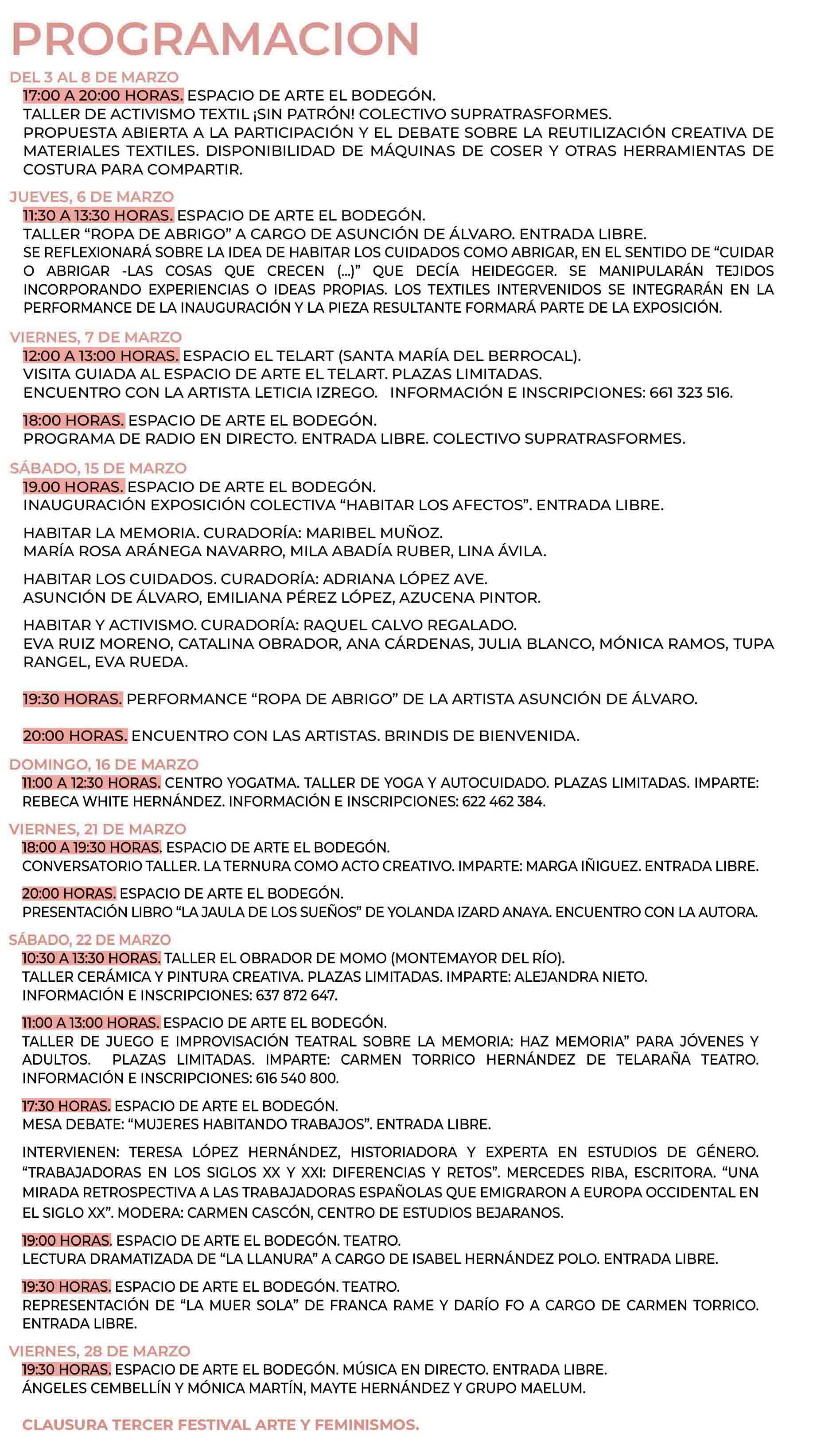 Programación del Festival